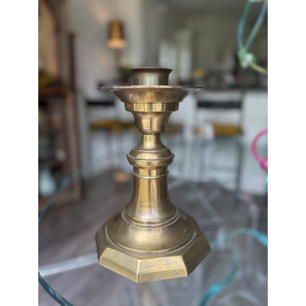 Vintage Chapman Brass Candle Holder Candlestick Octagonal Base Hollywood Regency